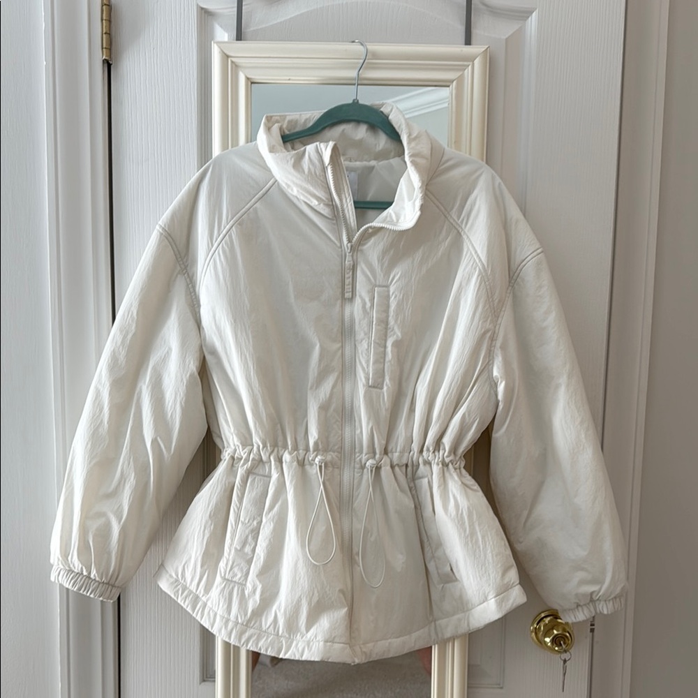 White Puffer Jacket with Drawstring Waist